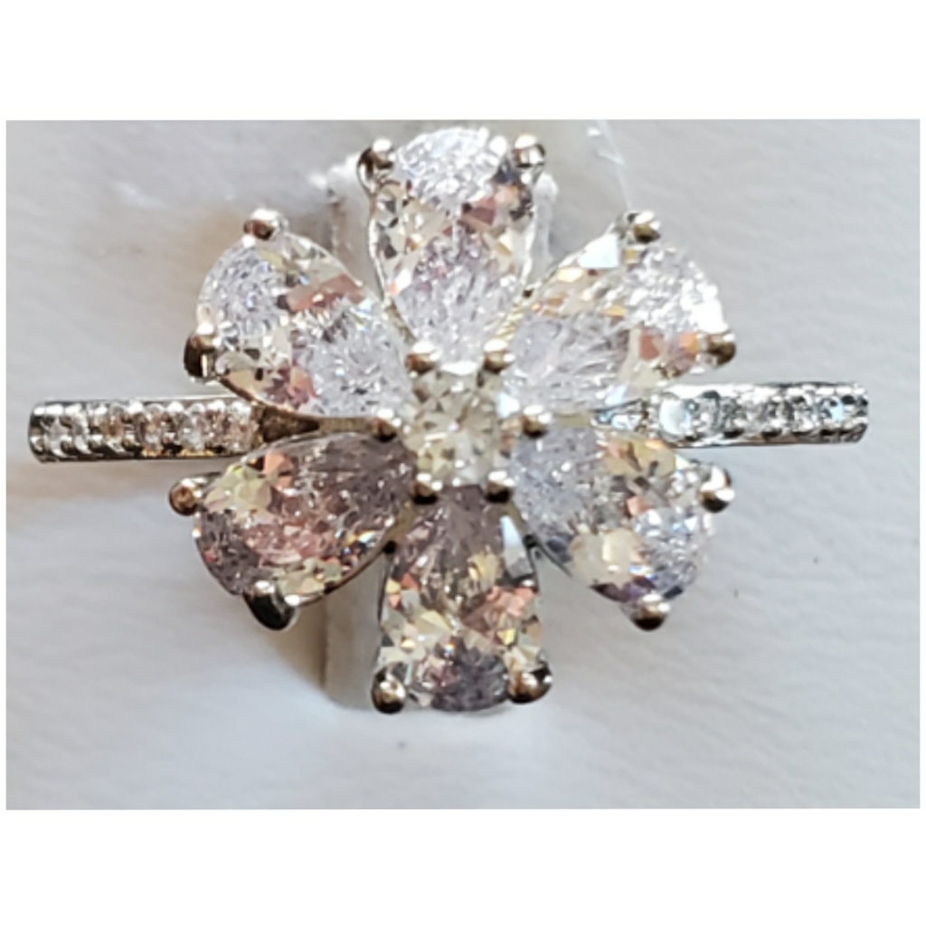 Genuine 4ct White Sapphire Flower Ring Size 10